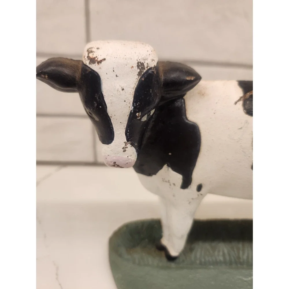 Vintage Hand Painted Cast Iron Cow Door‎ Stopper/Paper Weight, Bookend Folk Art
